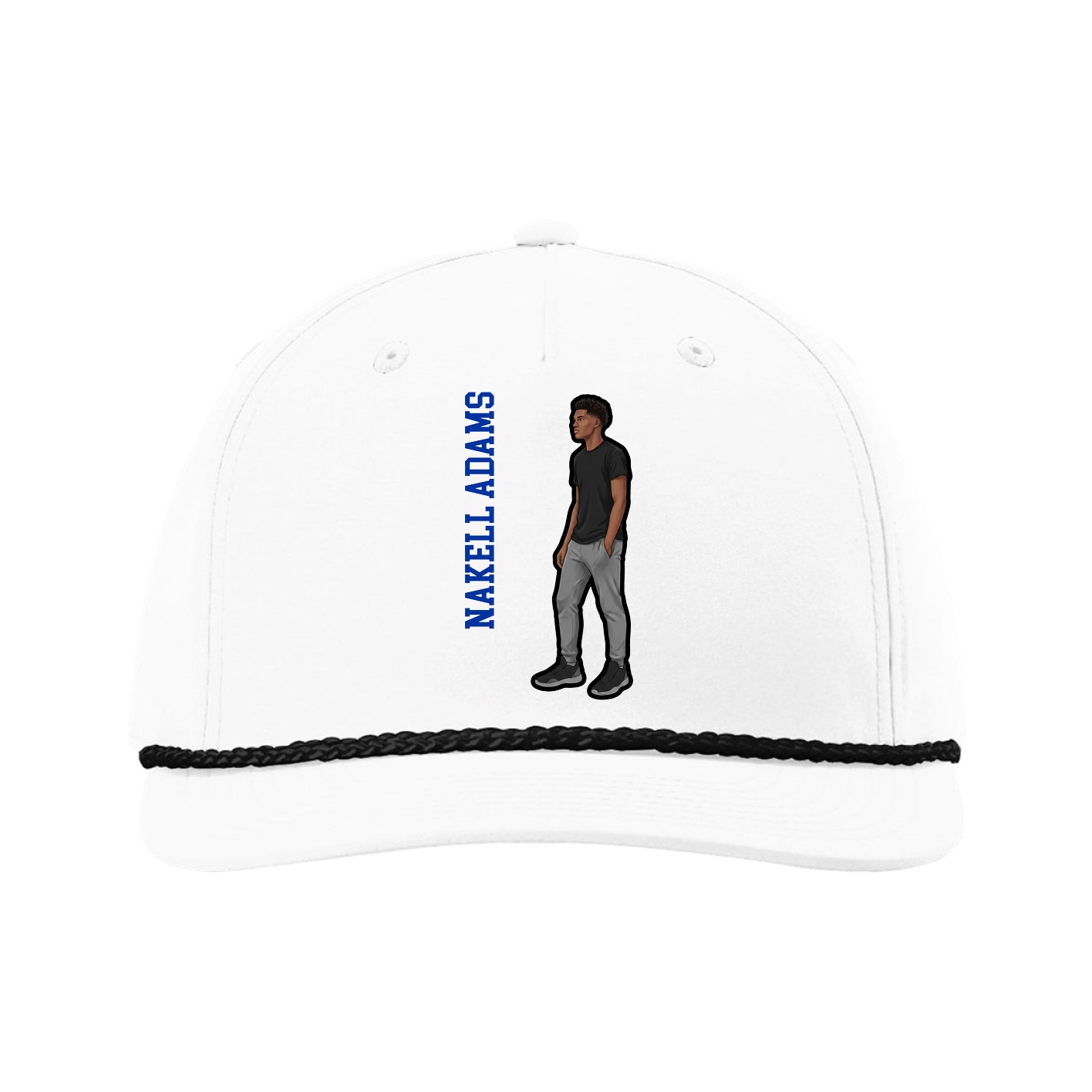 Five-Panel Classic Rope Cap — Name Vertical in White