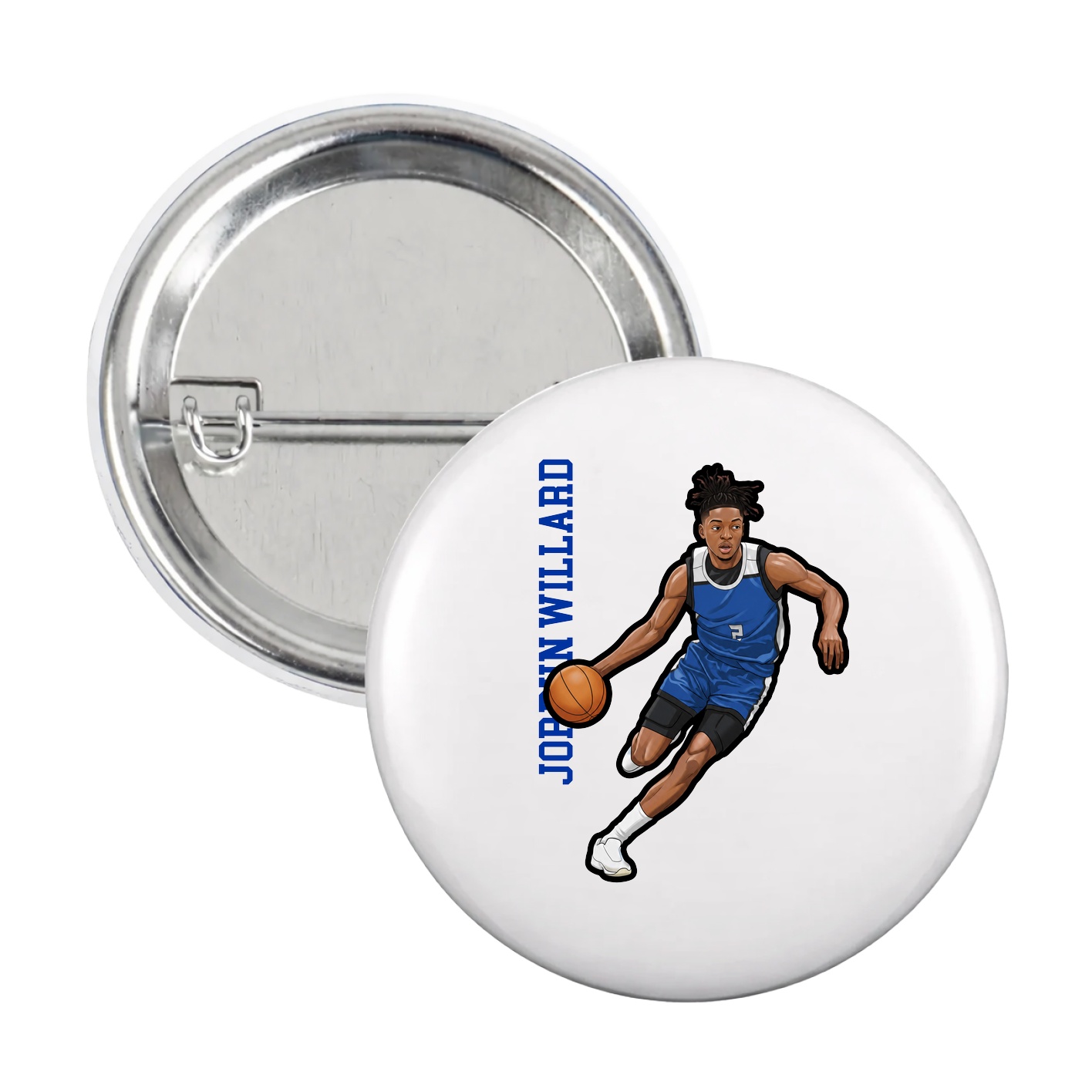 Game Day Button — Name Vertical in White