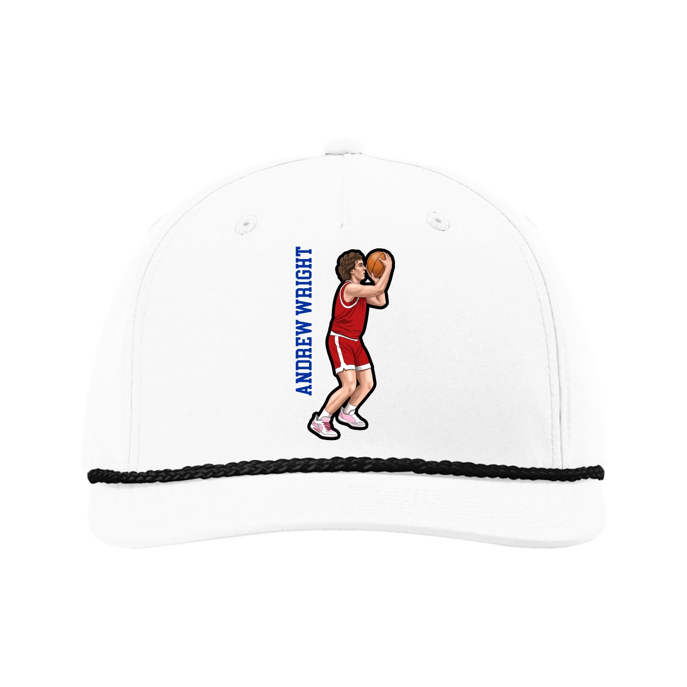 Five-Panel Classic Rope Cap — Name Vertical in White