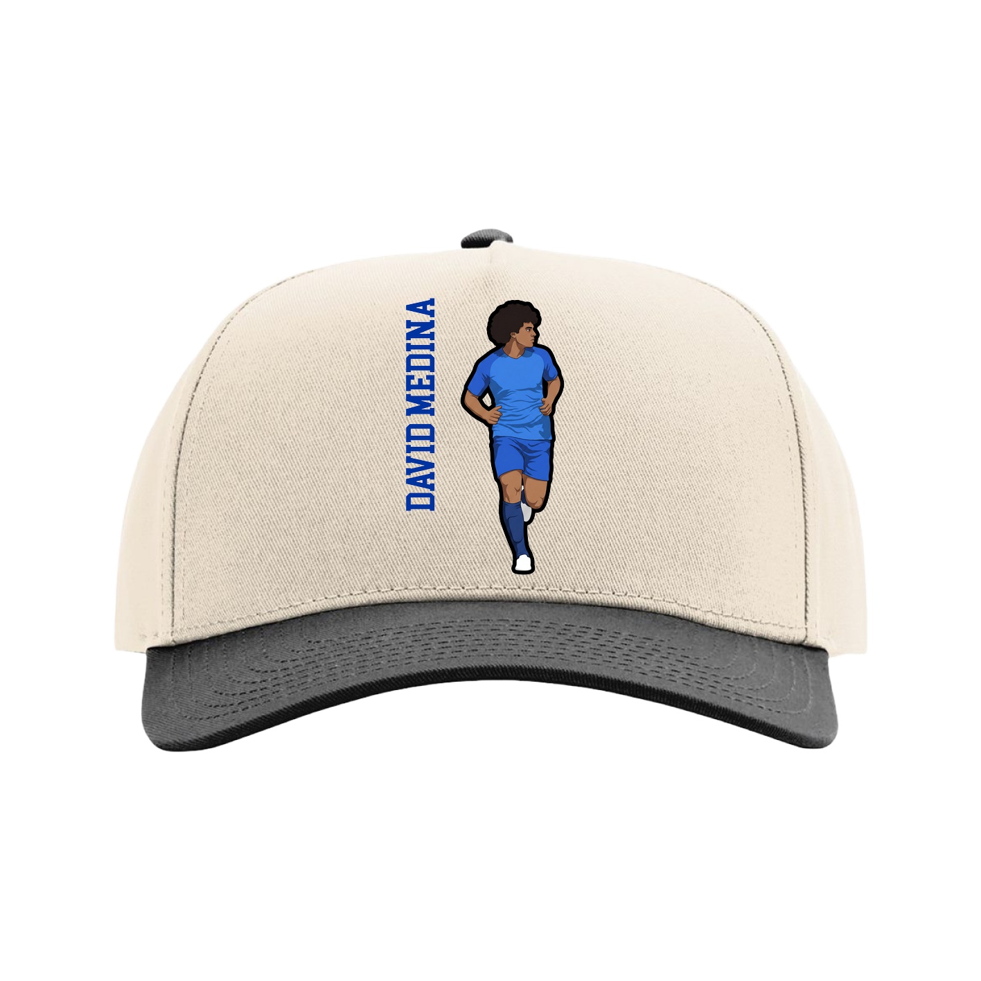 Full Fabric Five-Panel Champ Cap — Name Vertical in Cream/Black