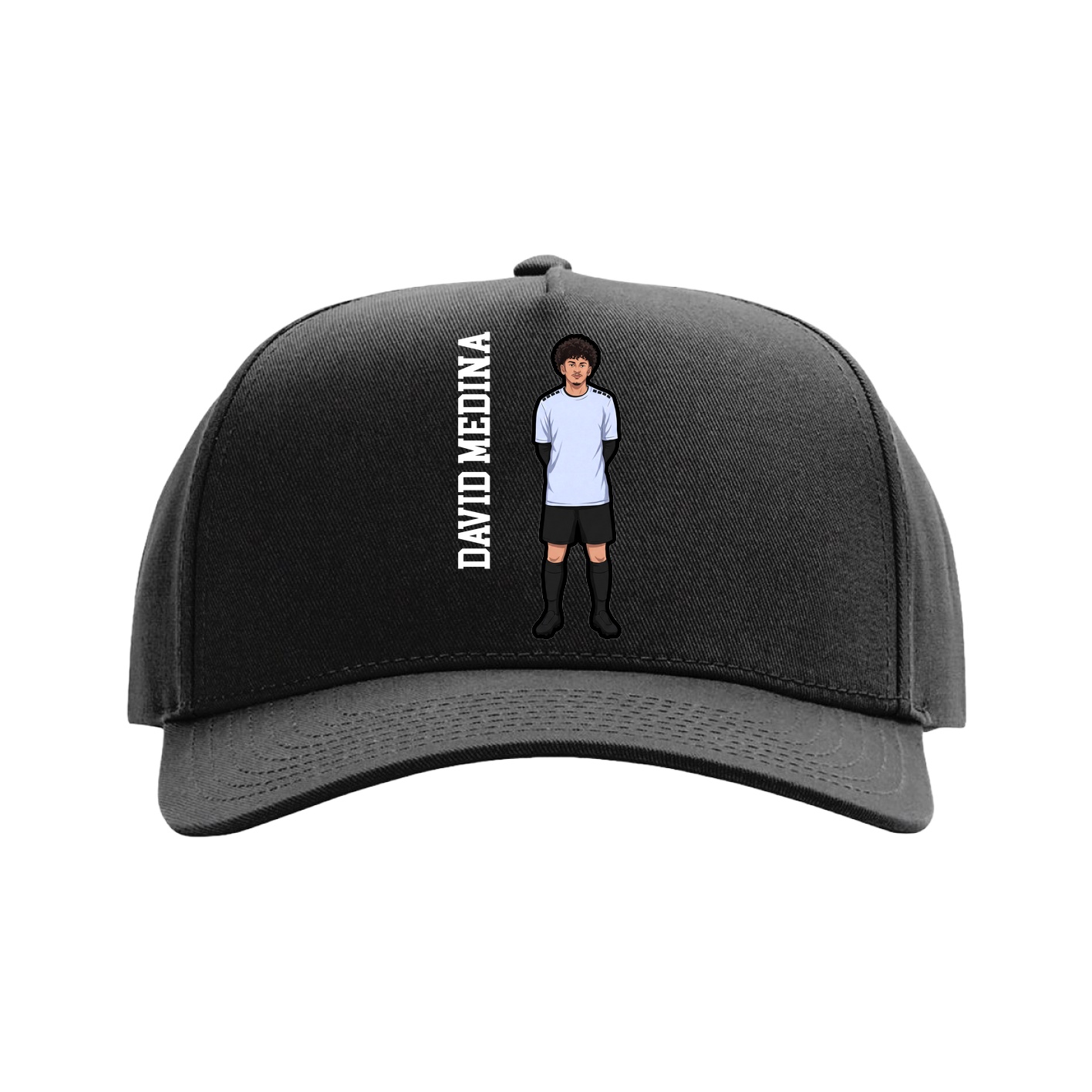 Full Fabric Five-Panel Champ Cap — Name Vertical in Black