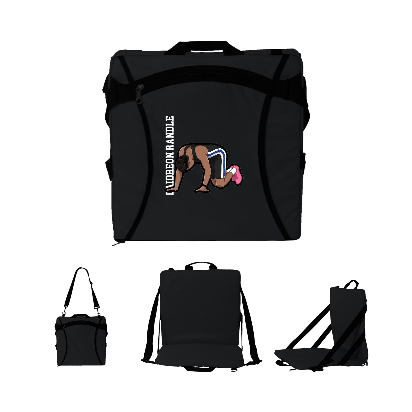 Folding Stadium Seat — Name Vertical in Black