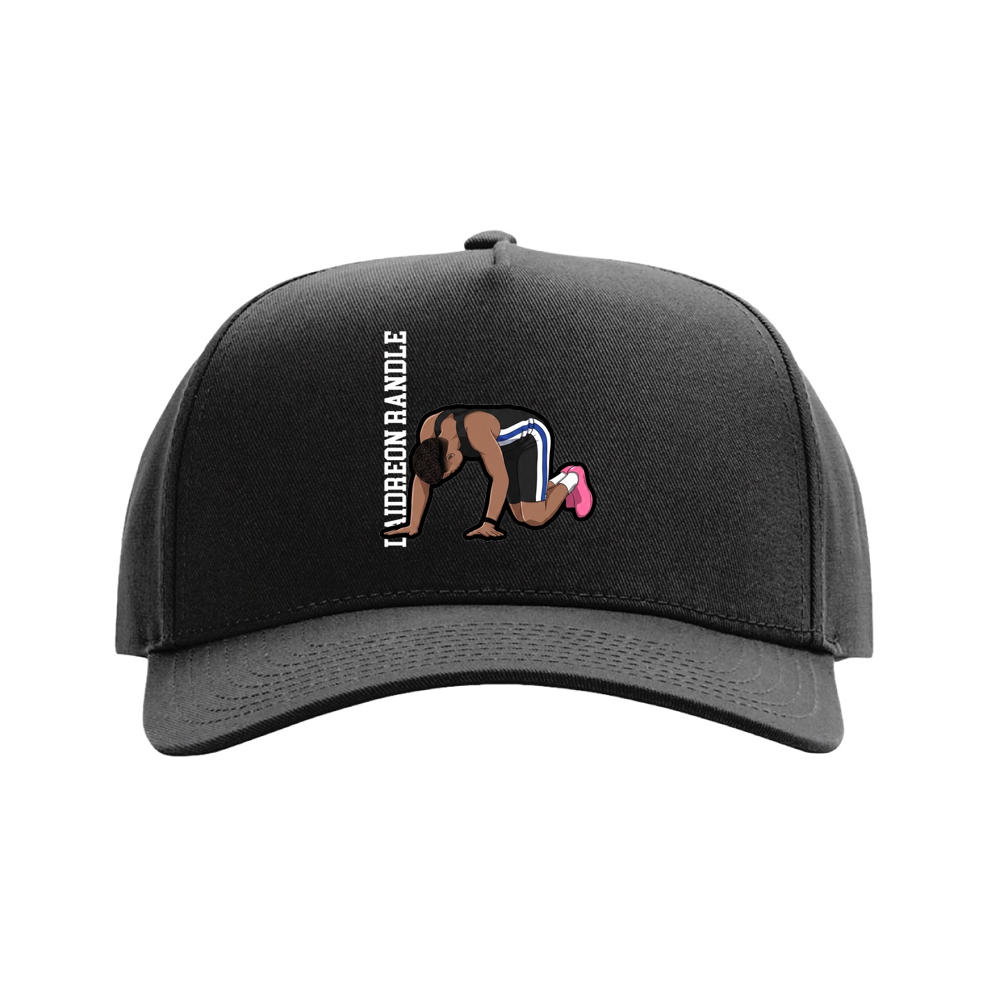 Full Fabric Five-Panel Champ Cap — Name Vertical in Black