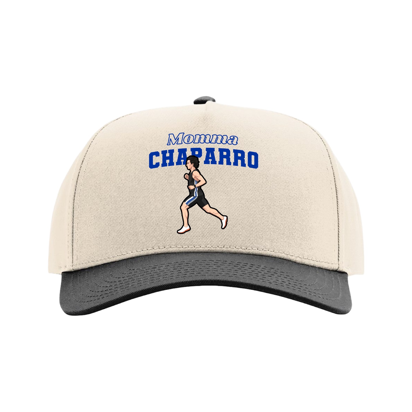 Full Fabric Five-Panel Champ Cap — Mothers Day Block in Cream/Black