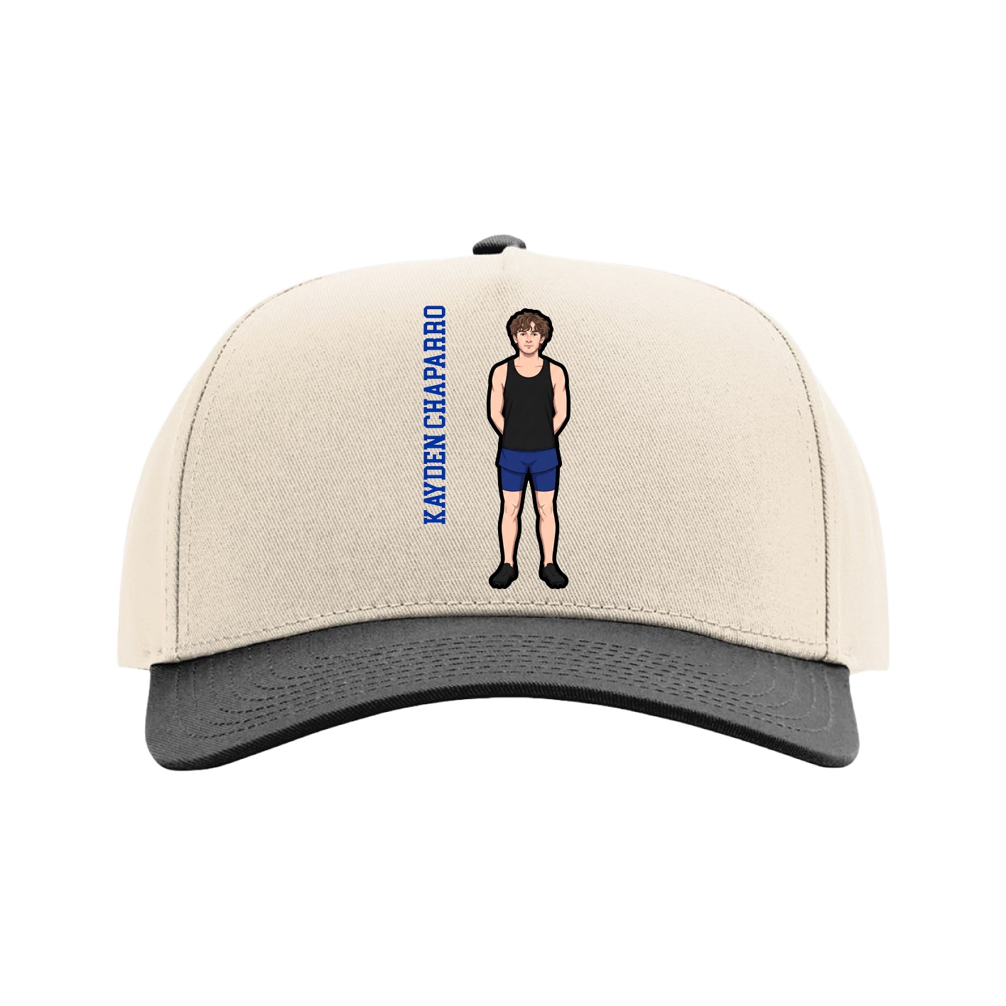 Full Fabric Five-Panel Champ Cap — Name Vertical in Cream/Black