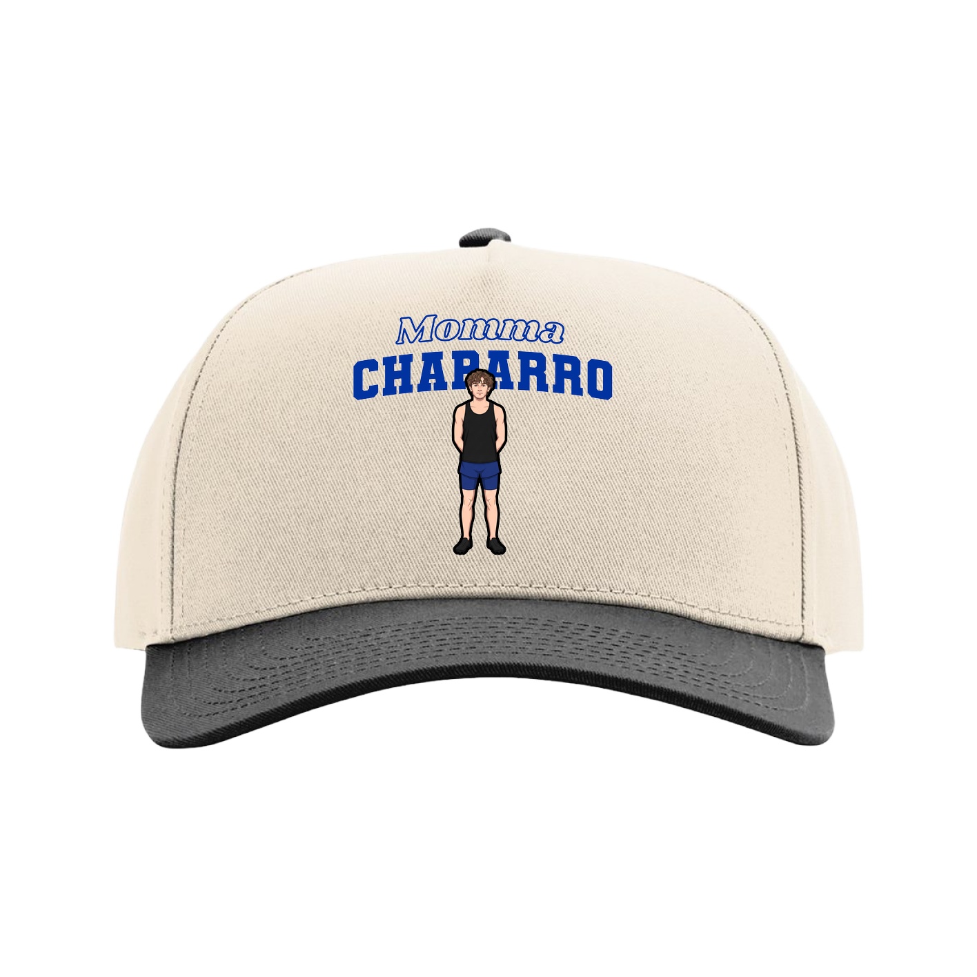 Full Fabric Five-Panel Champ Cap — Mothers Day Block in Cream/Black