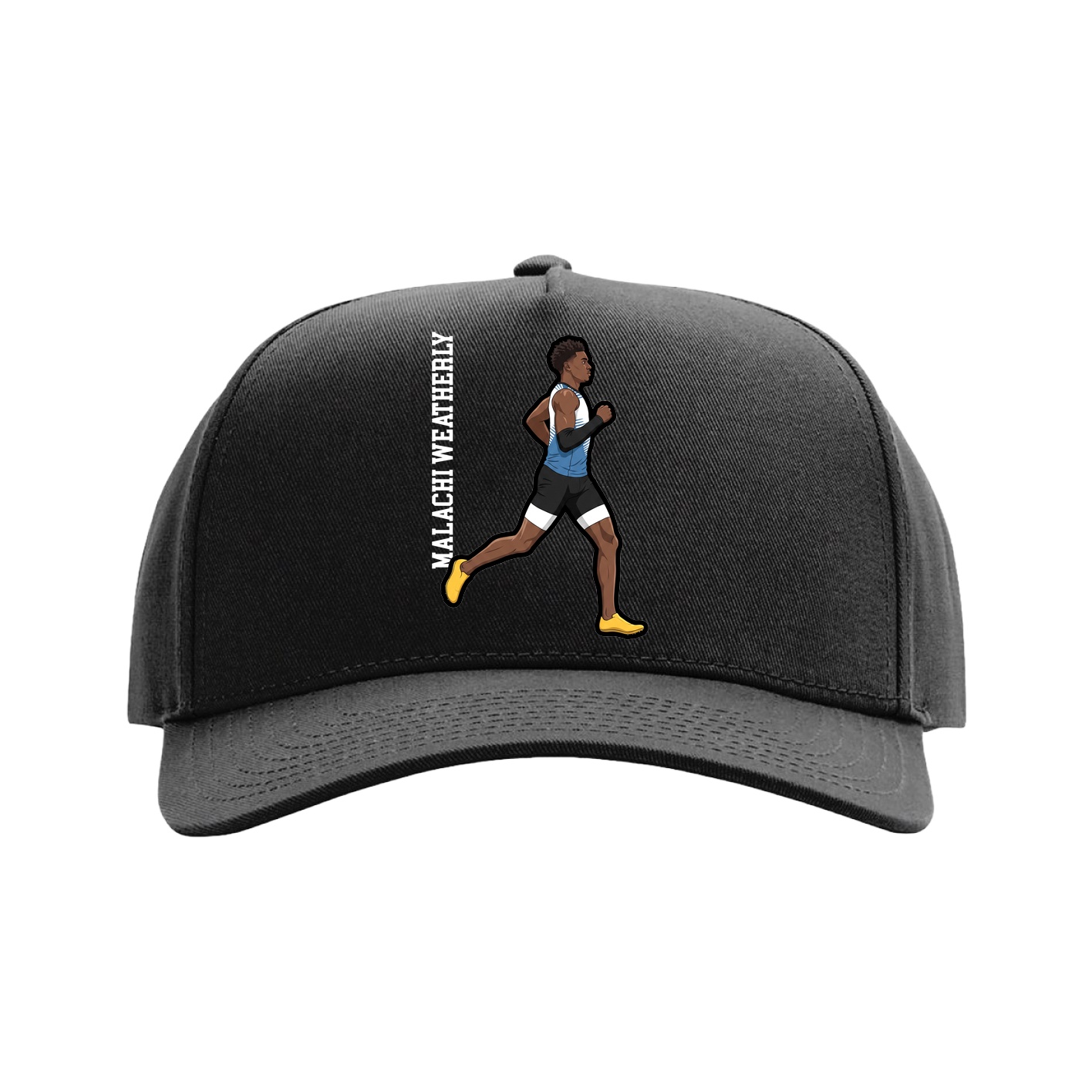 Full Fabric Five-Panel Champ Cap — Name Vertical in Black