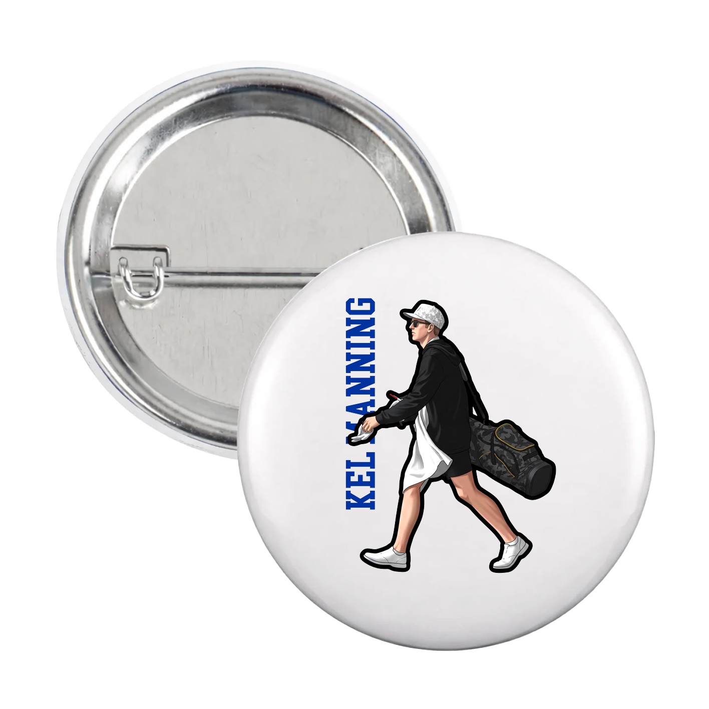 Game Day Button — Name Vertical in White