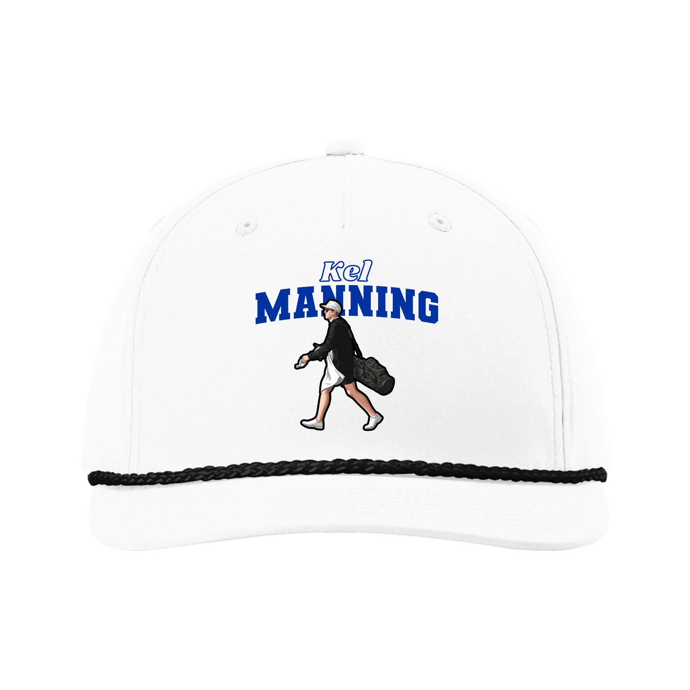 Five-Panel Classic Rope Cap — Name Arch in White