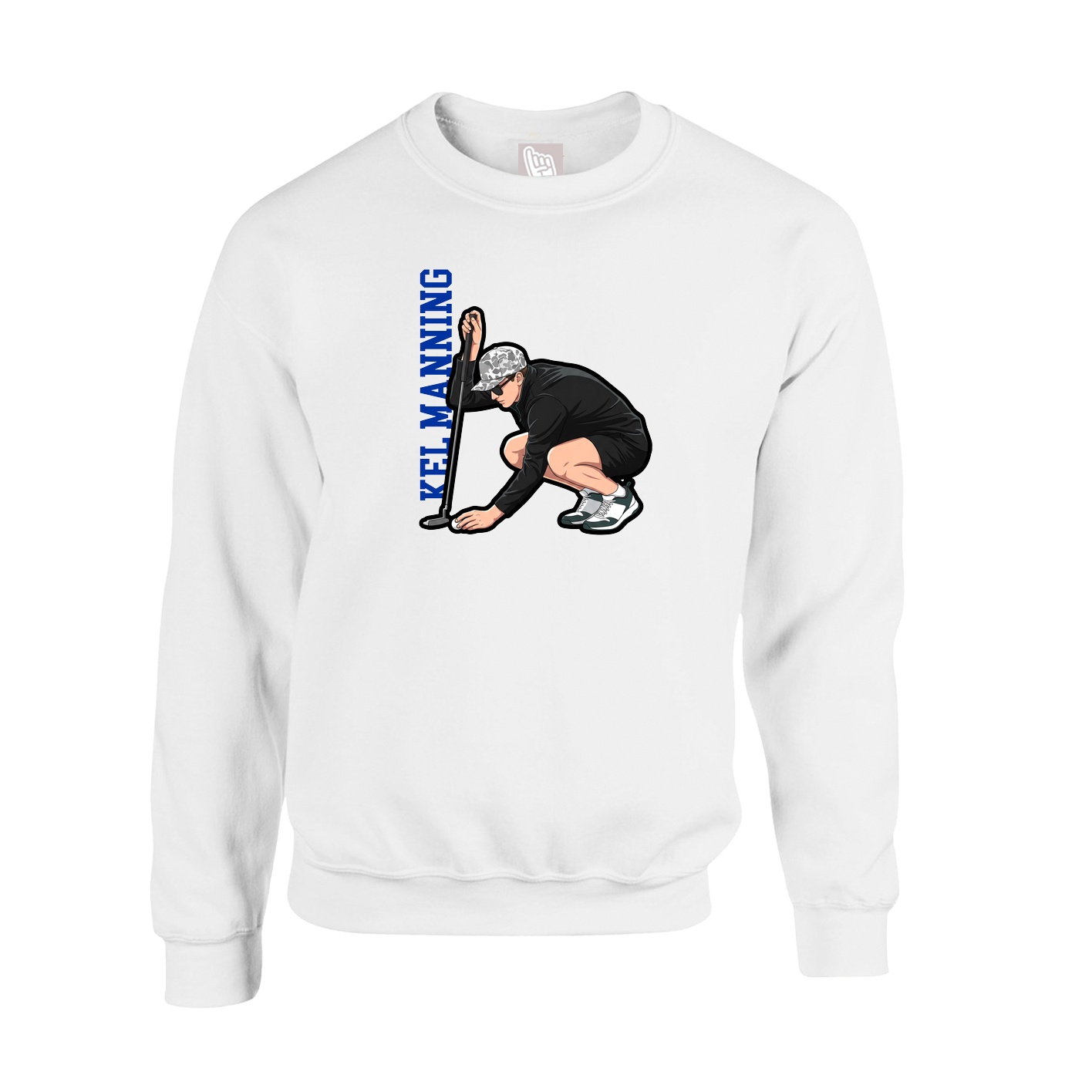 Fleece Crew — Name Vertical in White