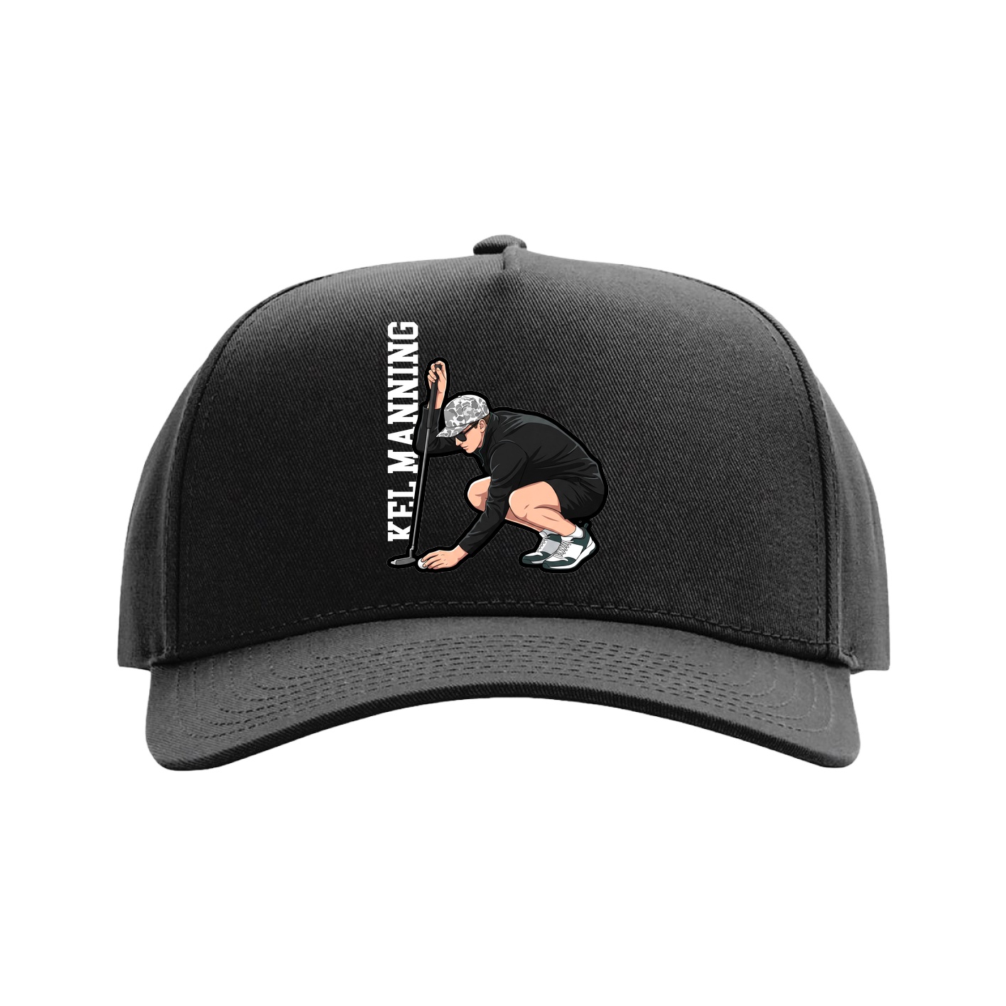 Full Fabric Five-Panel Champ Cap — Name Vertical in Black