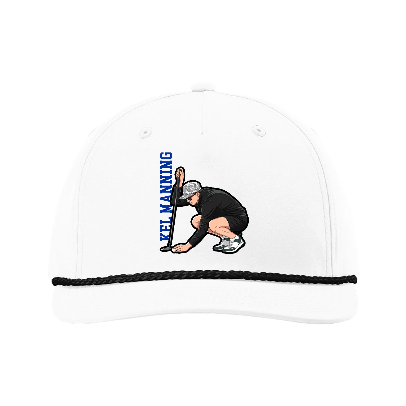 Five-Panel Classic Rope Cap — Name Vertical in White