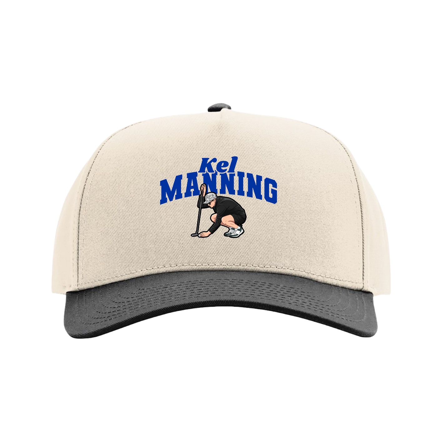 Full Fabric Five-Panel Champ Cap — Signature Arch in Cream/Black