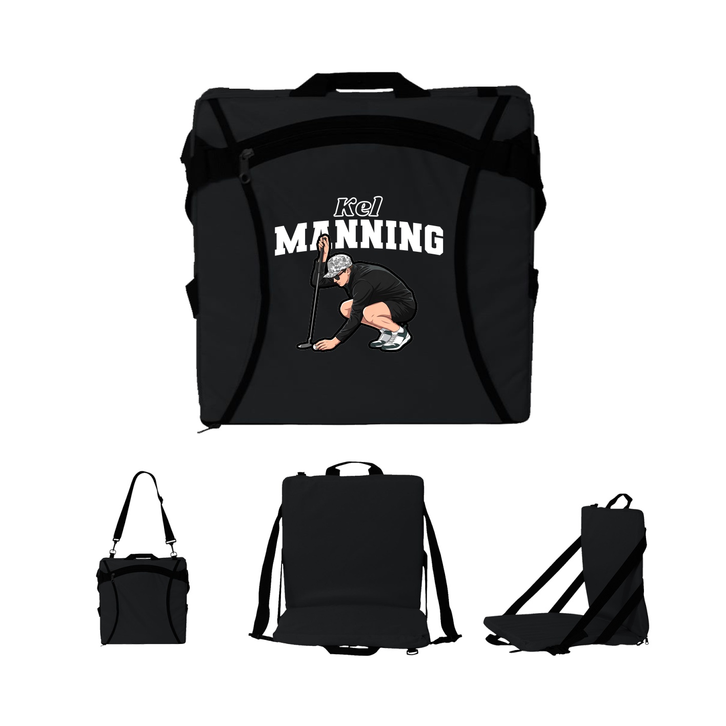 Folding Stadium Seat — Name Arch in Black