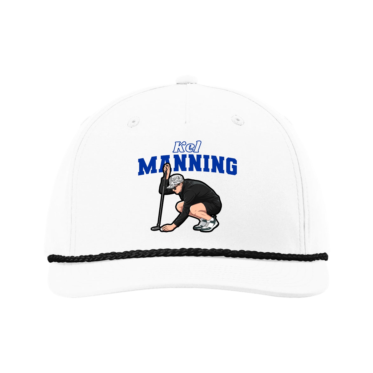 Five-Panel Classic Rope Cap — Name Arch in White