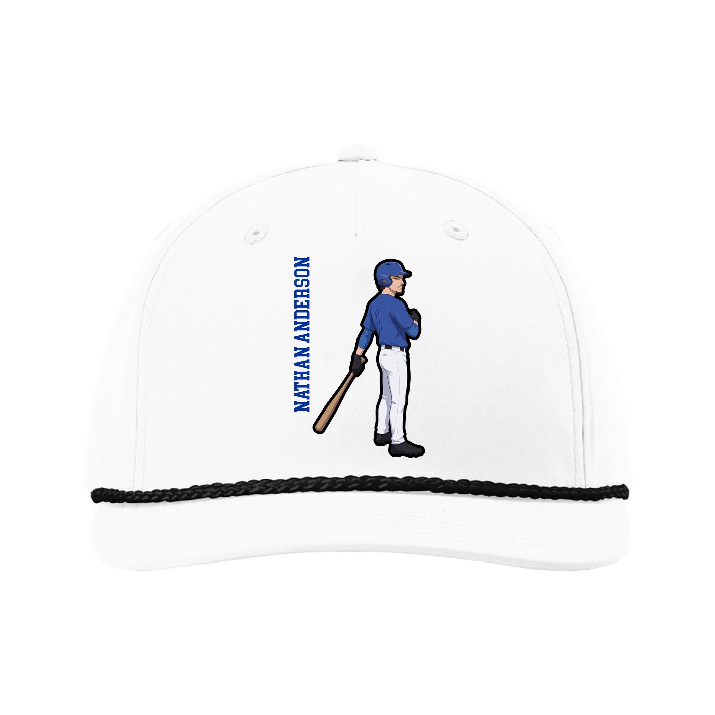 Five-Panel Classic Rope Cap — Name Vertical in White