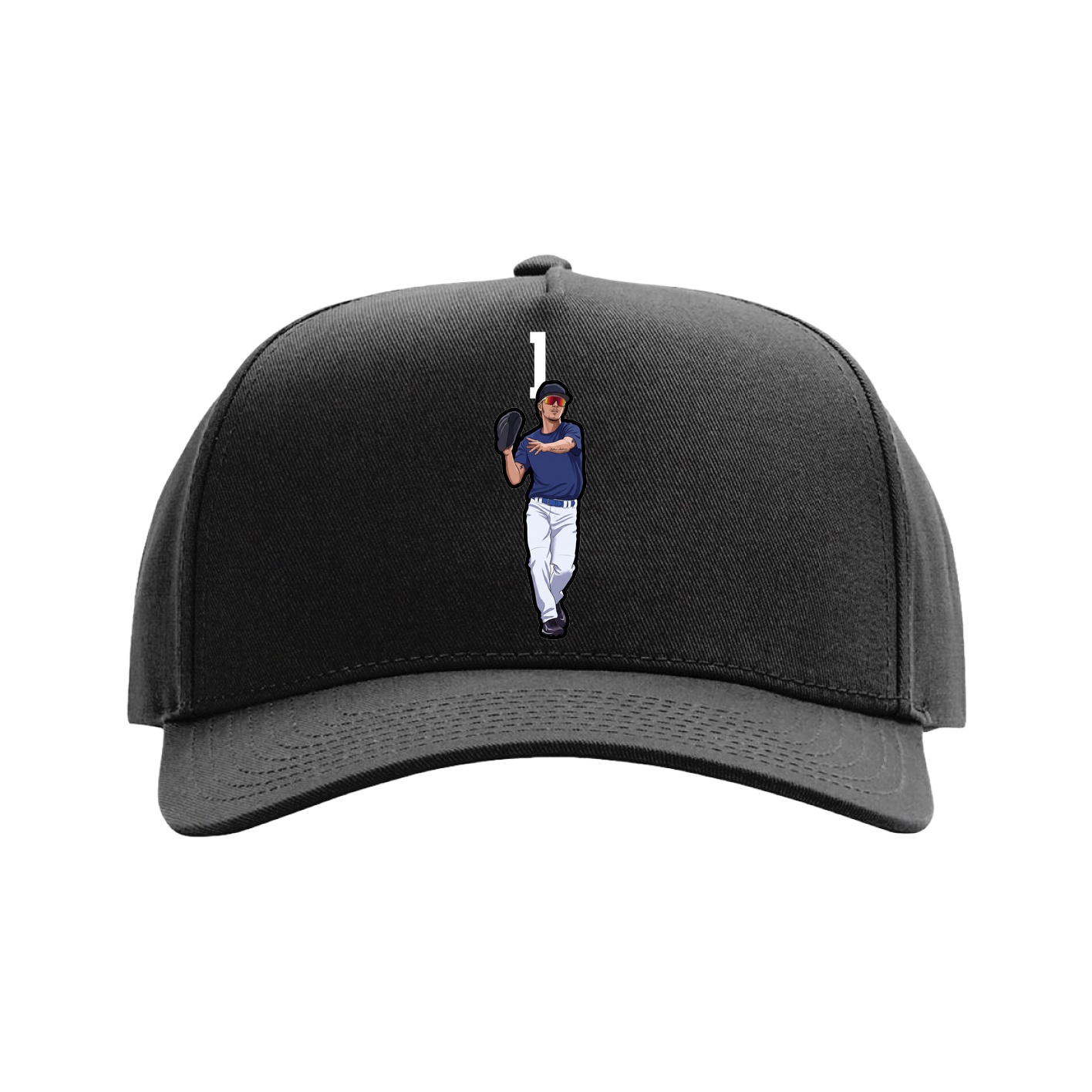 Full Fabric Five-Panel Champ Cap — Number Top in Black