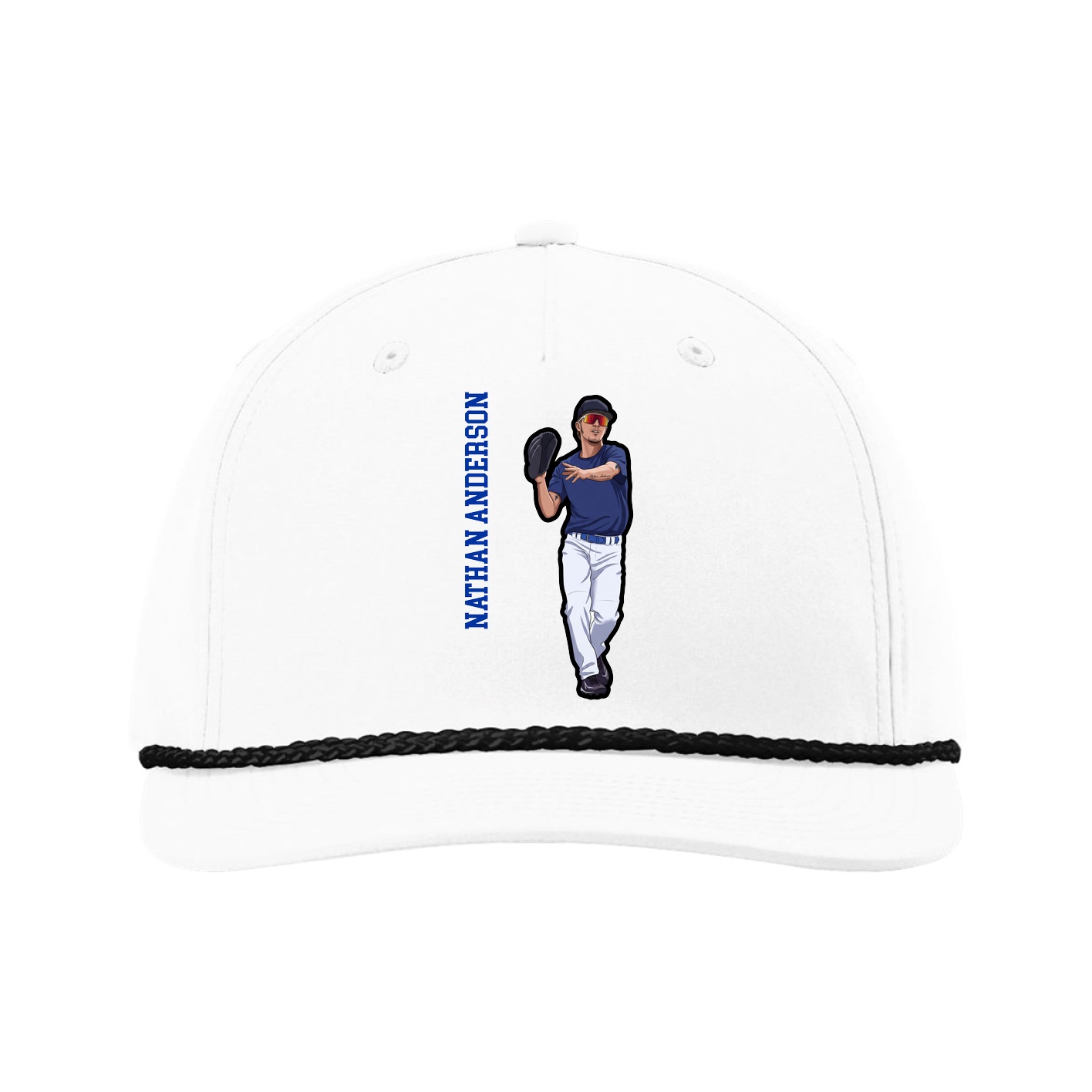 Five-Panel Classic Rope Cap — Name Vertical in White