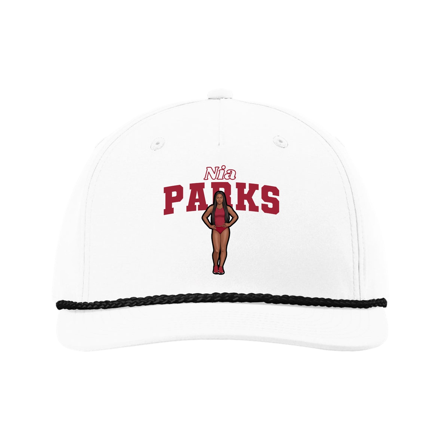 Five-Panel Classic Rope Cap — Name Arch in White