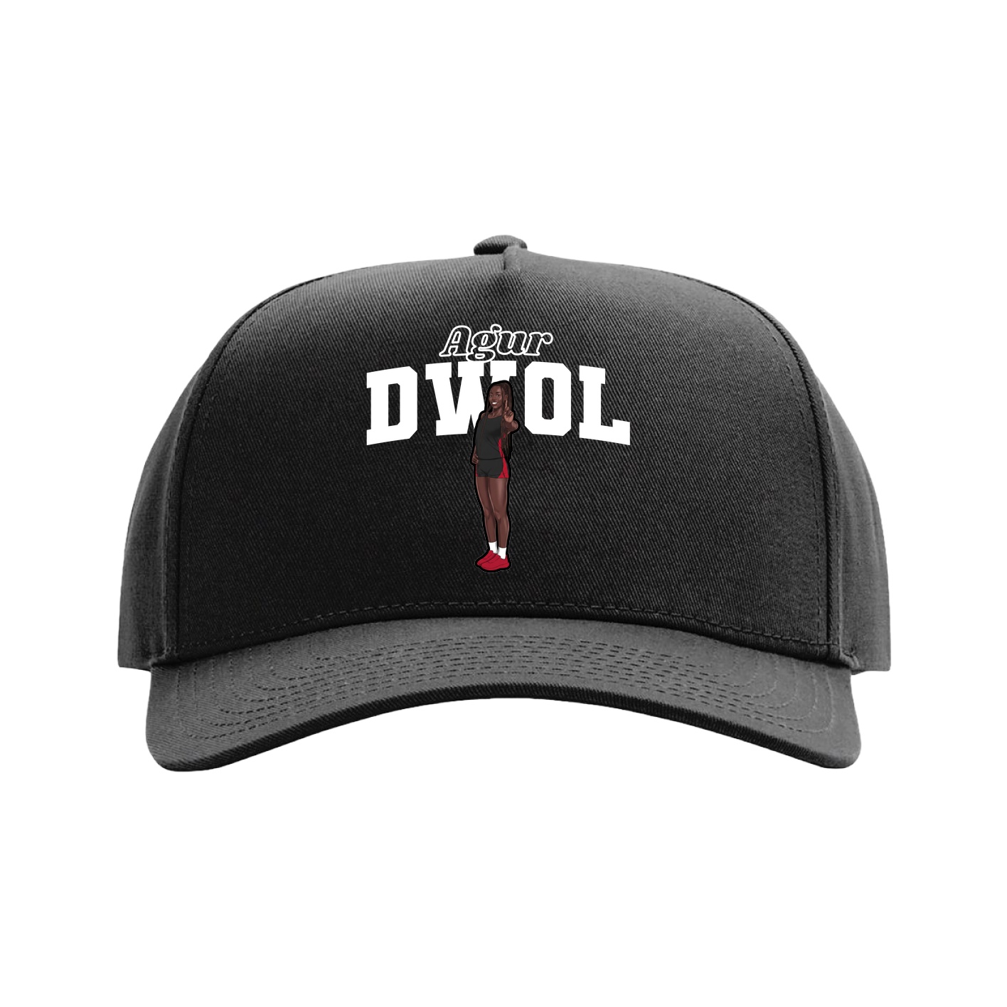 Full Fabric Five-Panel Champ Cap — Name Arch in Black