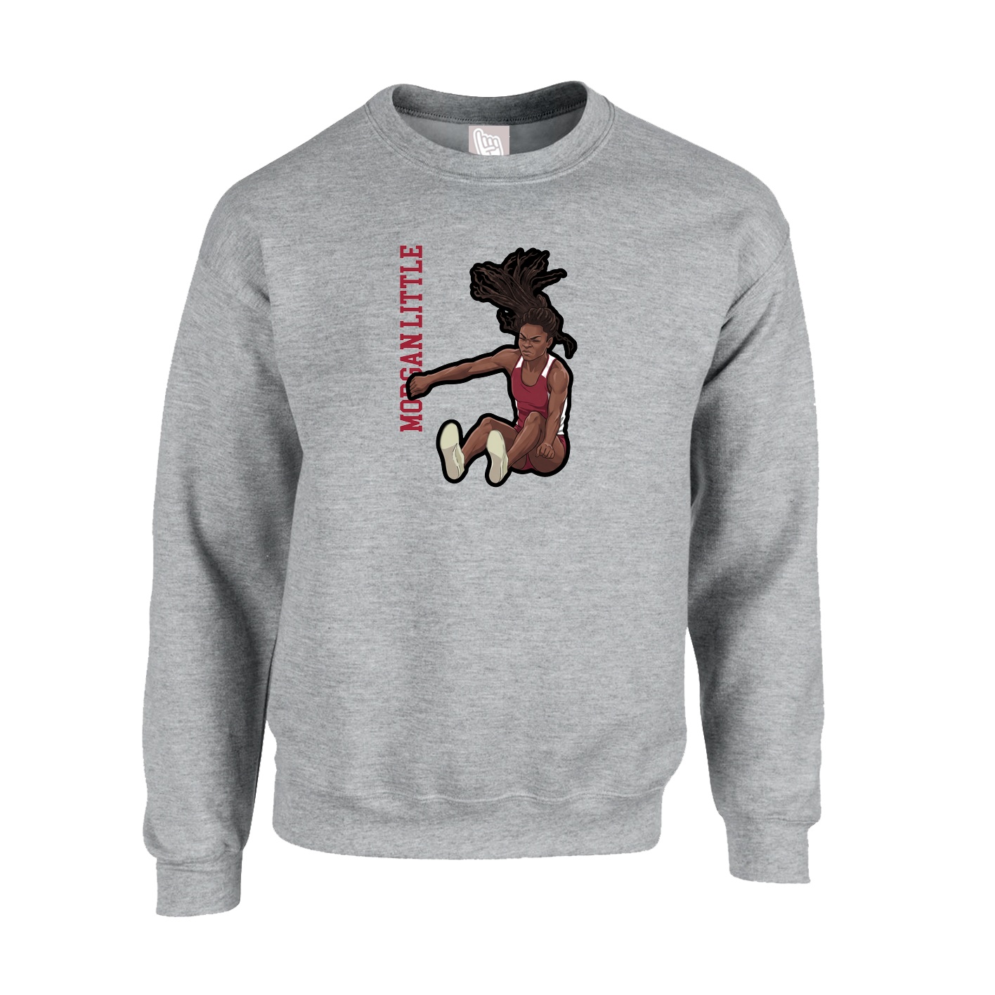 Fleece Crew — Name Vertical in Grey