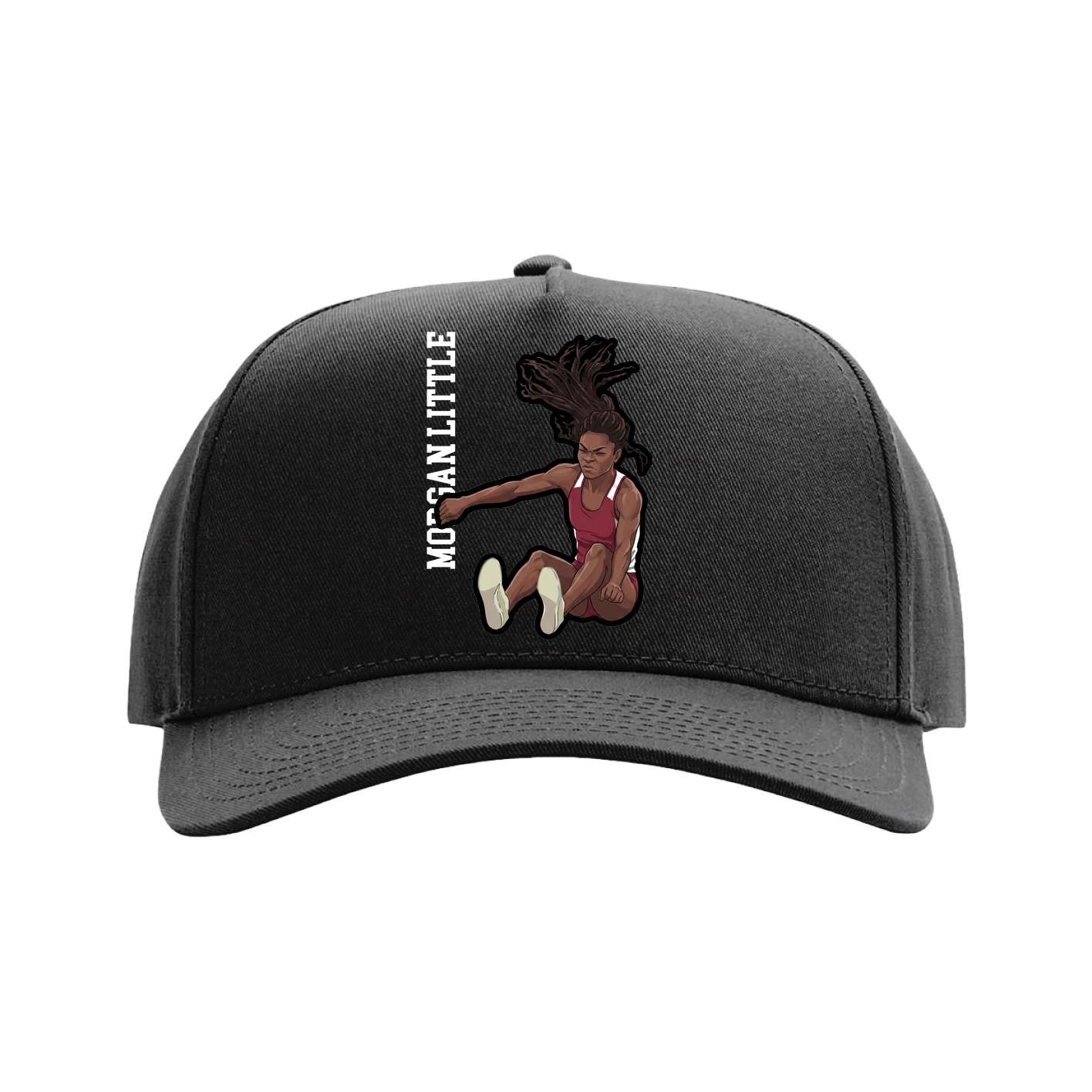 Full Fabric Five-Panel Champ Cap — Name Vertical in Black