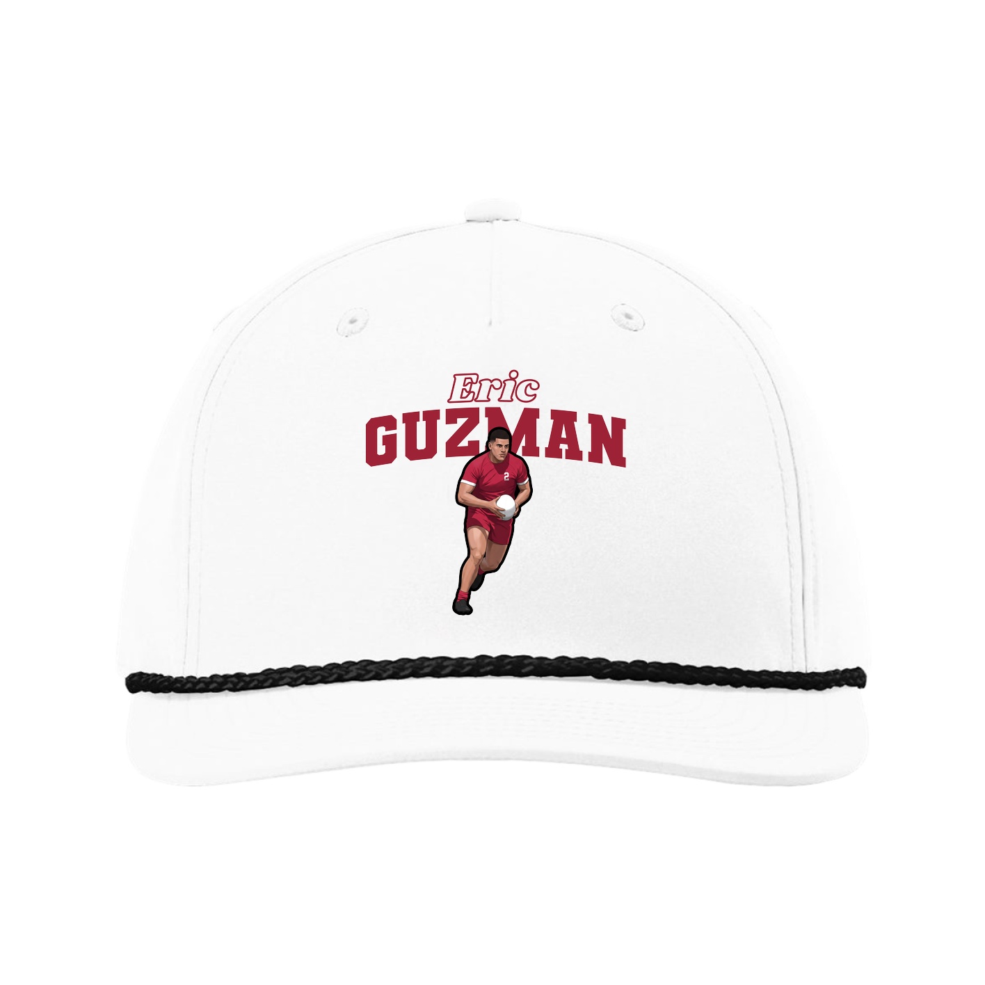 Five-Panel Classic Rope Cap — Name Arch in White