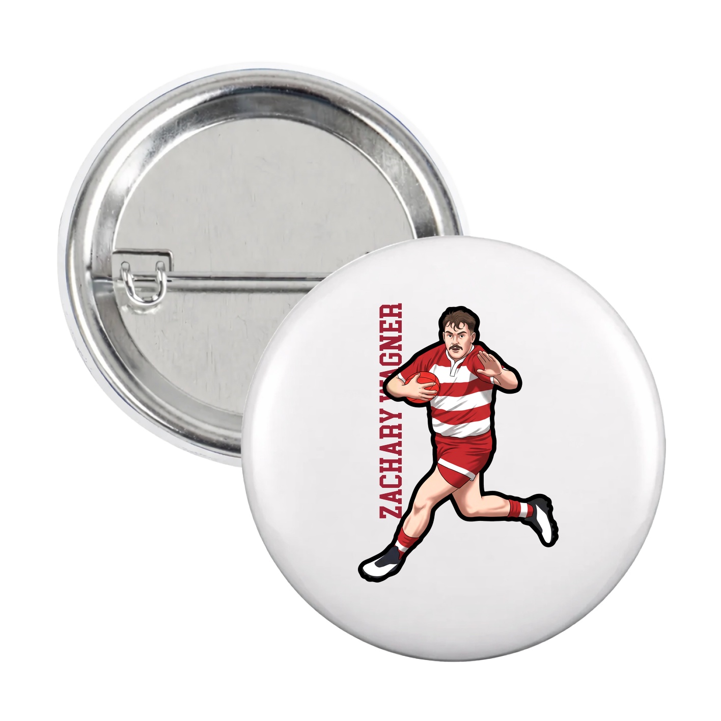 Game Day Button — Name Vertical in White