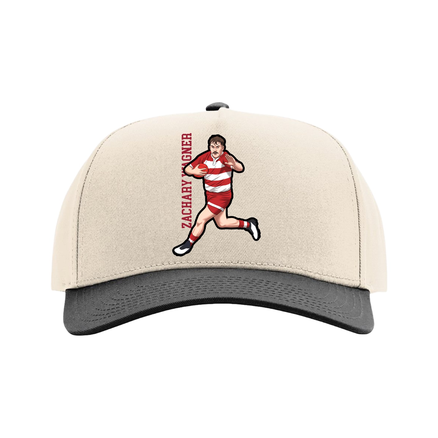 Full Fabric Five-Panel Champ Cap — Name Vertical in Cream/Black