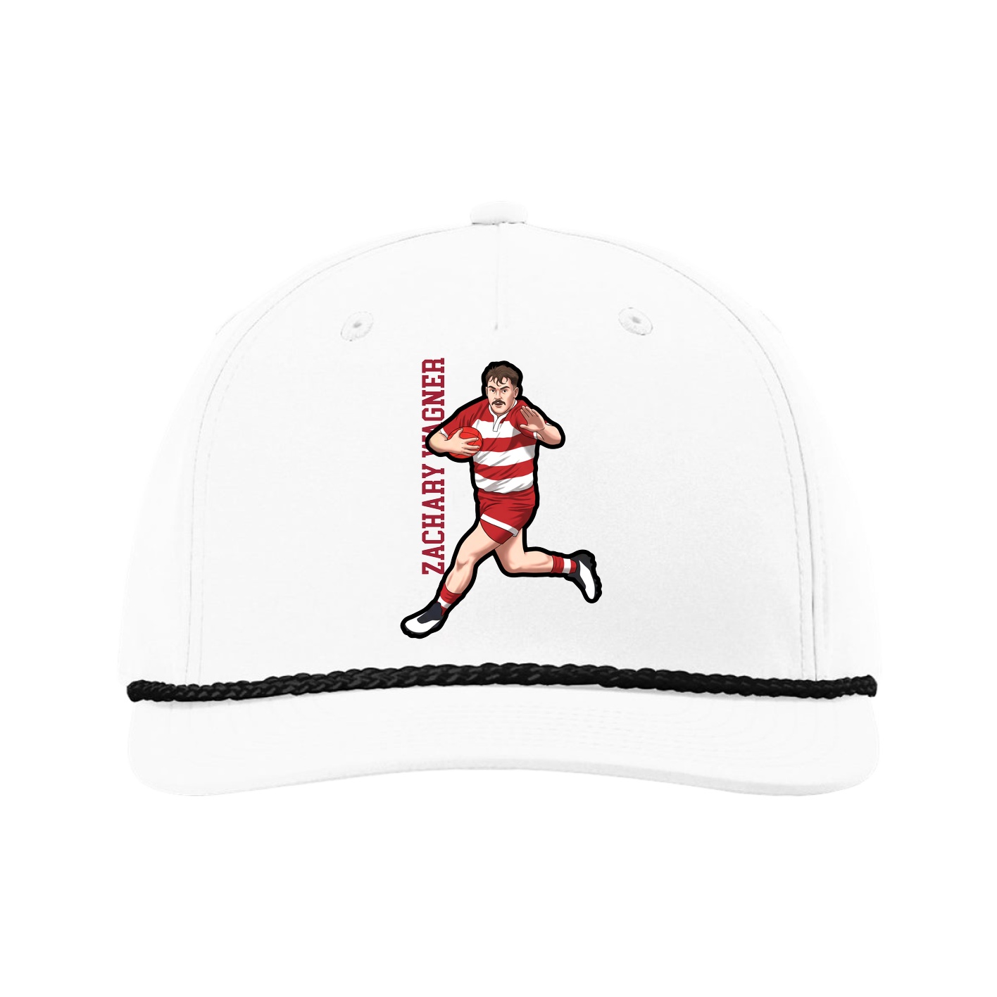 Five-Panel Classic Rope Cap — Name Vertical in White
