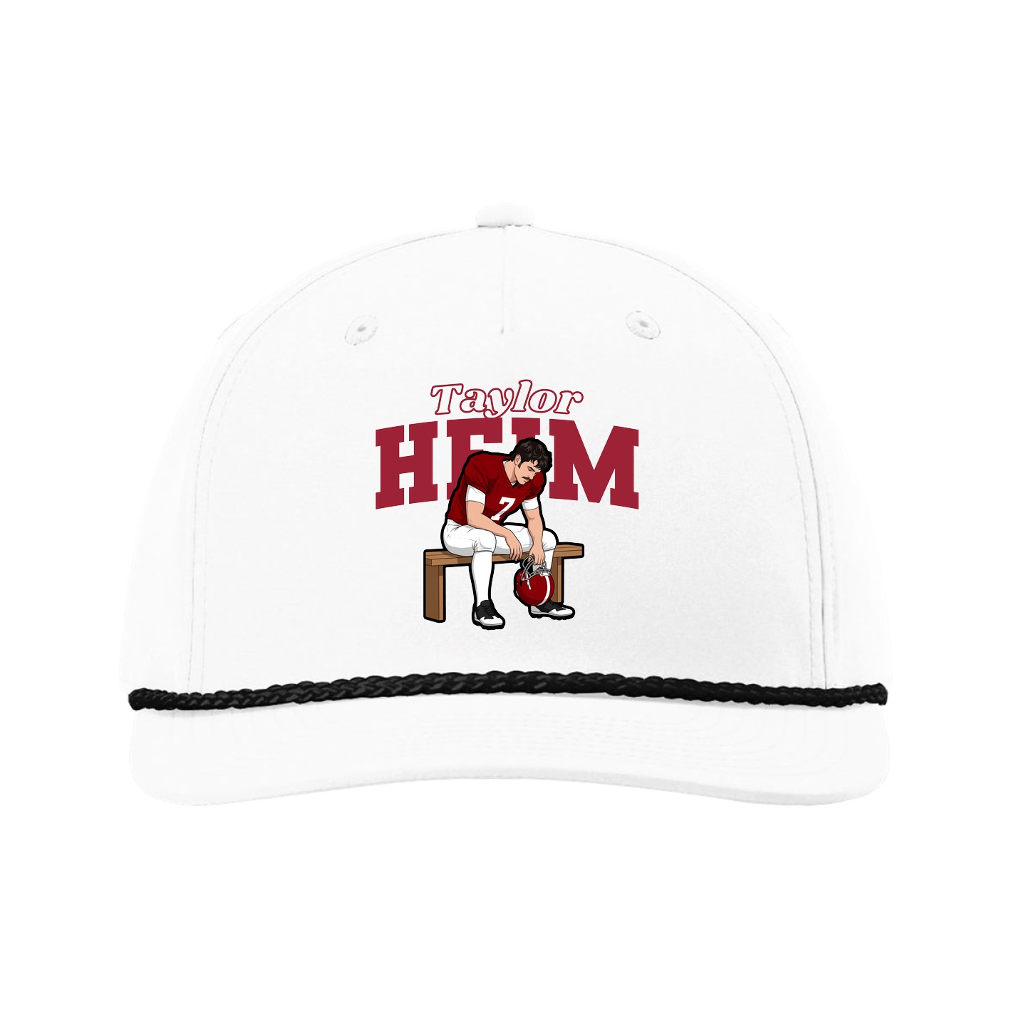 Five-Panel Classic Rope Cap — Name Arch in White