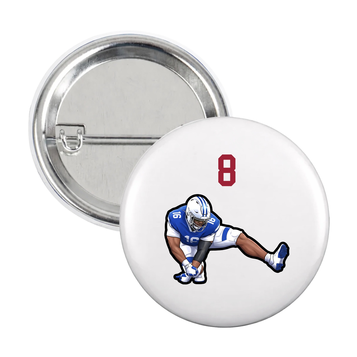 Game Day Button — Number Top in White