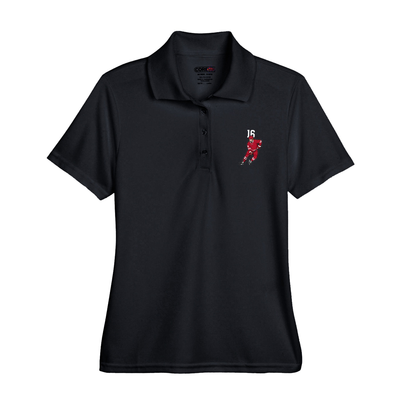 Womens Performance Polo — Number Top in Black