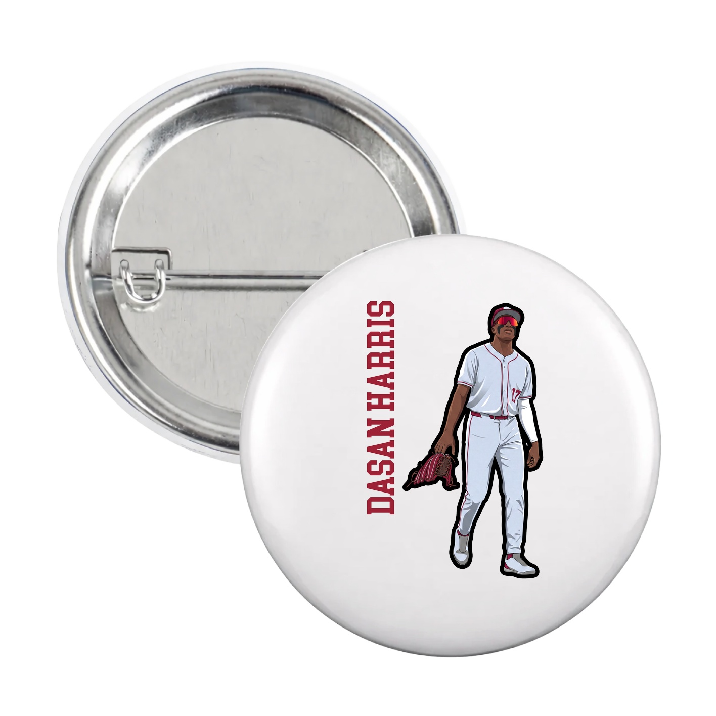 Game Day Button — Name Vertical in White