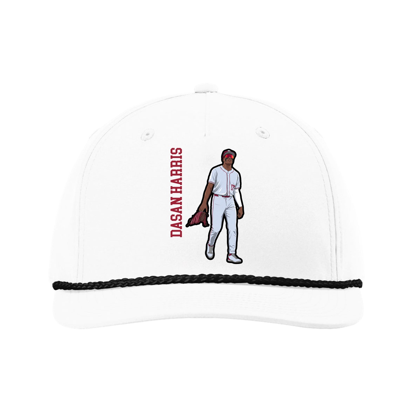 Five-Panel Classic Rope Cap — Name Vertical in White