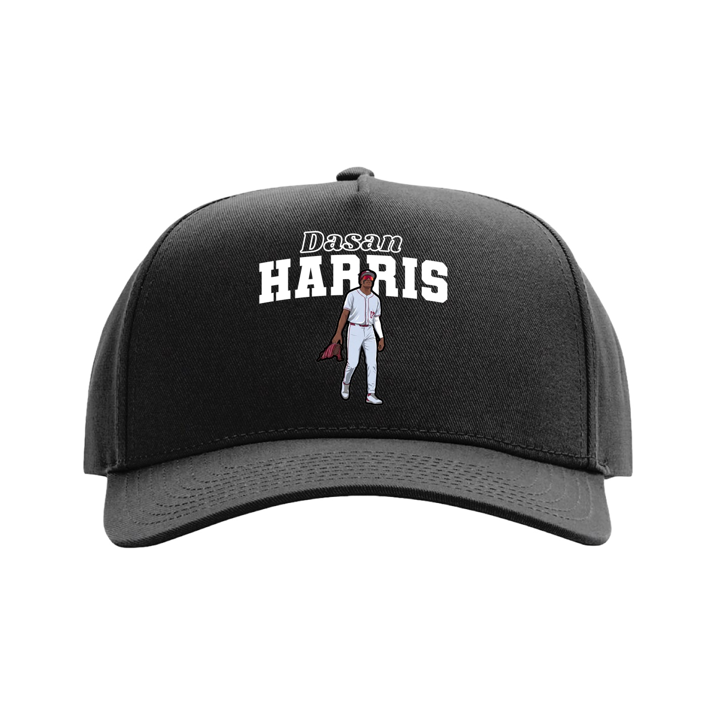 Full Fabric Five-Panel Champ Cap — Name Arch in Black