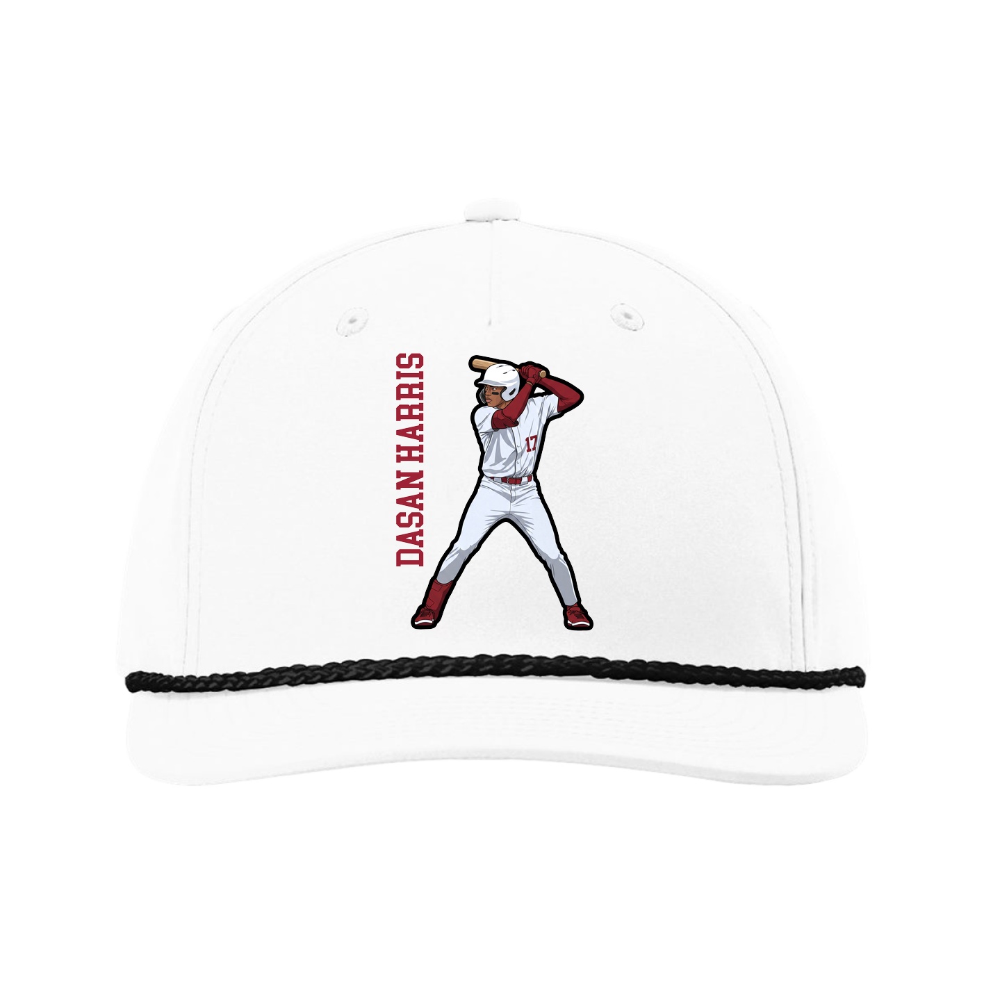 Five-Panel Classic Rope Cap — Name Vertical in White