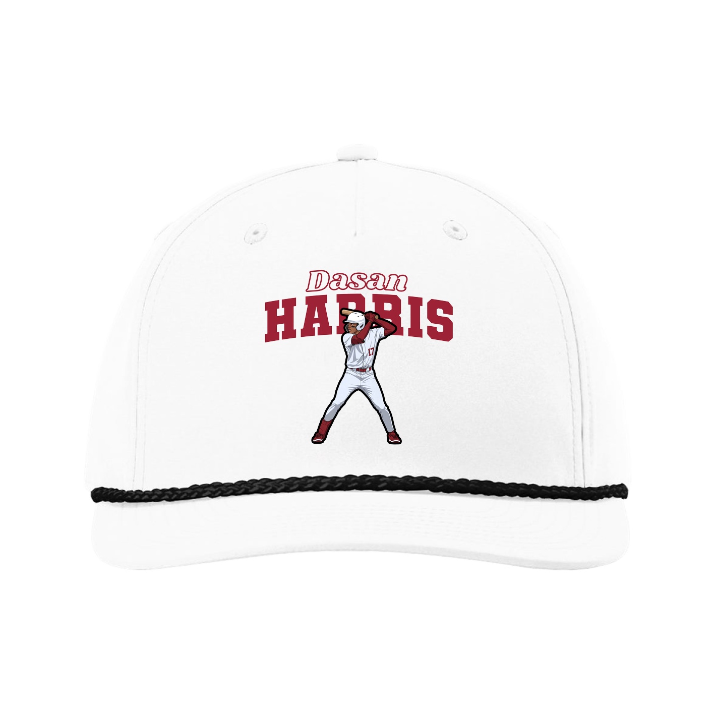 Five-Panel Classic Rope Cap — Name Arch in White
