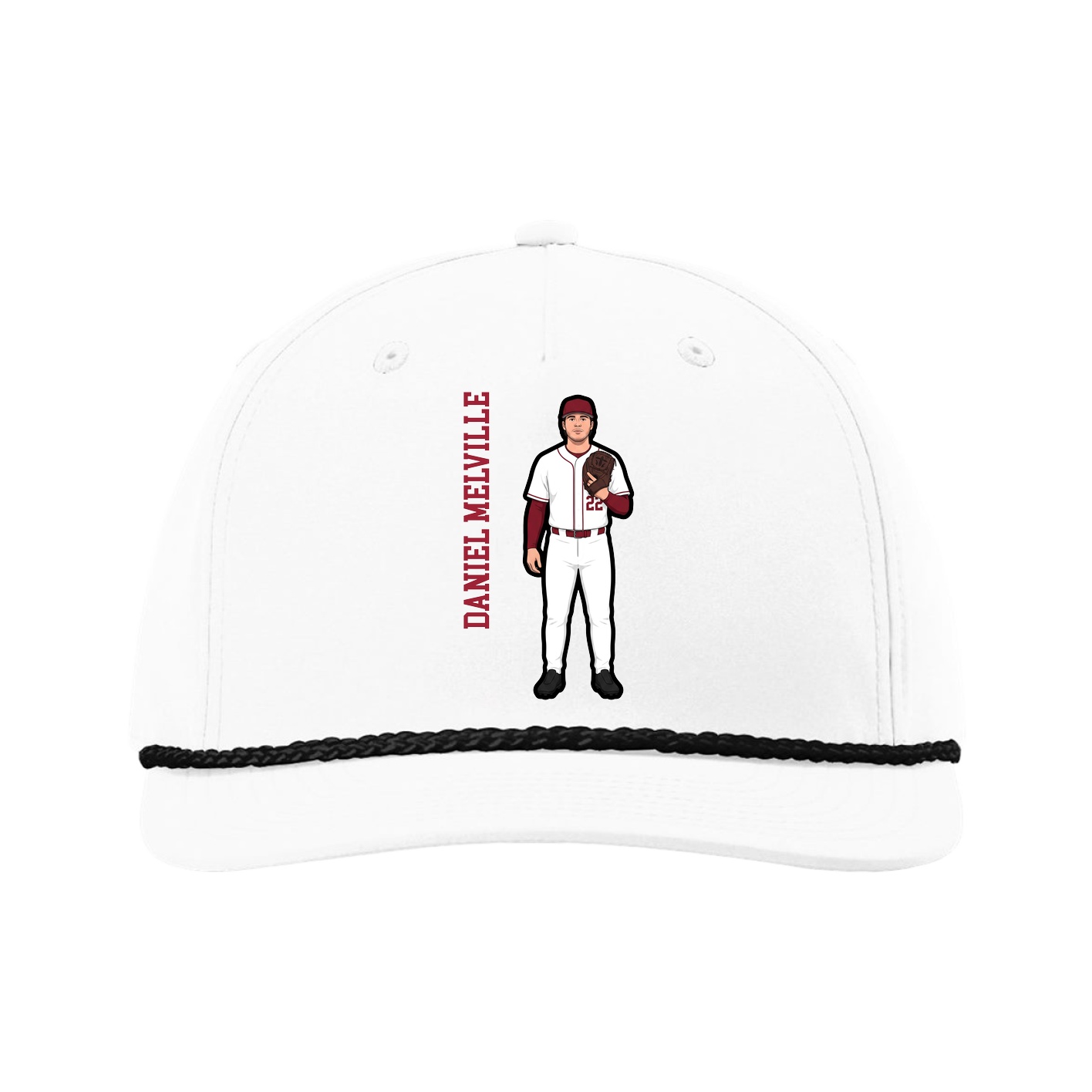 Five-Panel Classic Rope Cap — Name Vertical in White