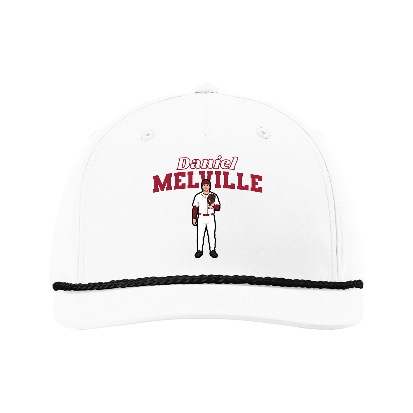 Five-Panel Classic Rope Cap — Name Arch in White