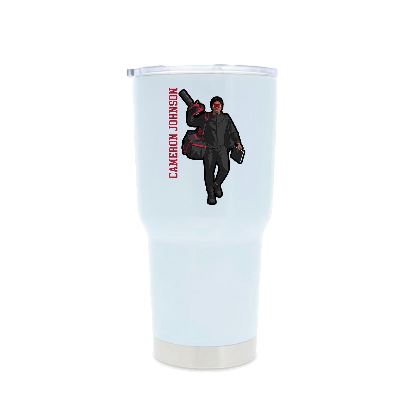 30oz Stainless Steel Tumbler — Name Vertical in White