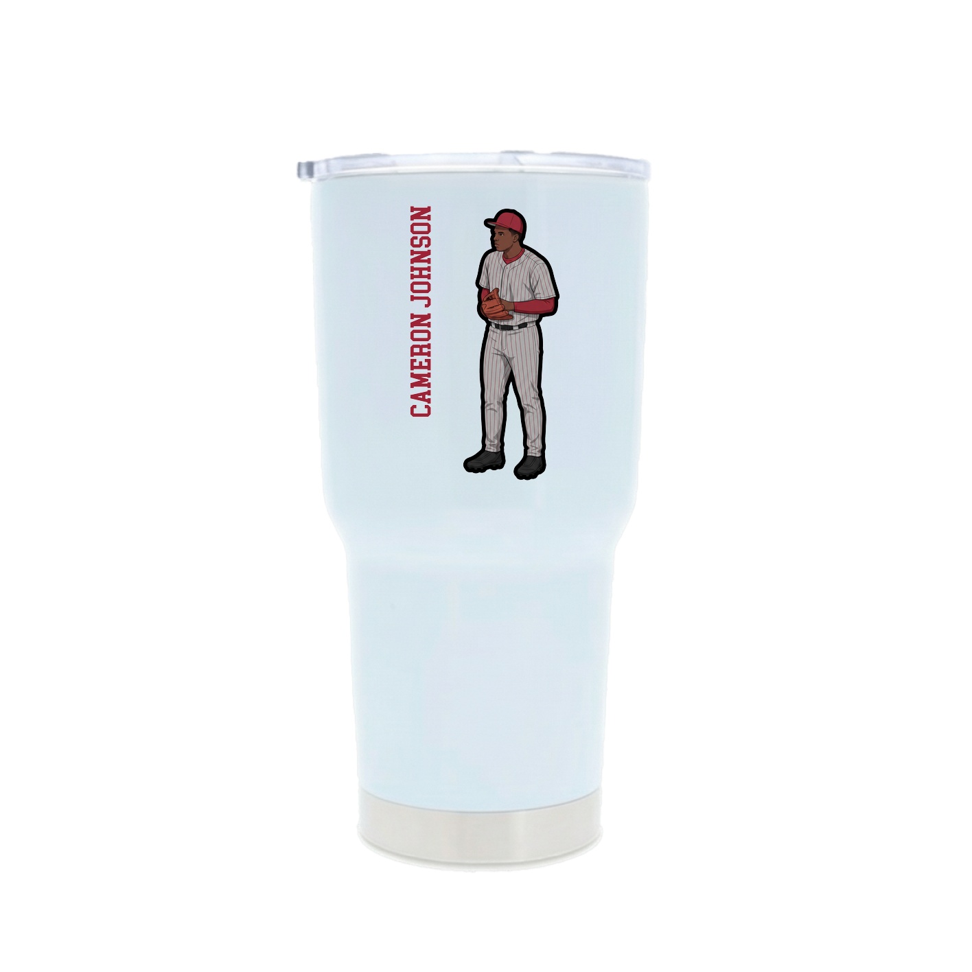 30oz Stainless Steel Tumbler — Name Vertical in White