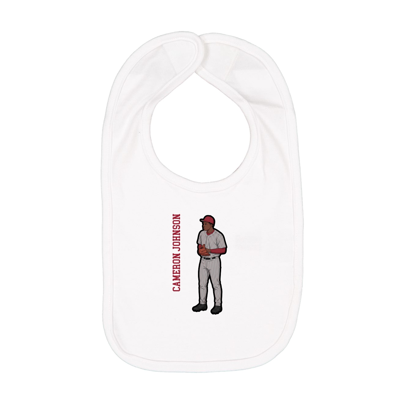 Infant Bib — Name Vertical in White