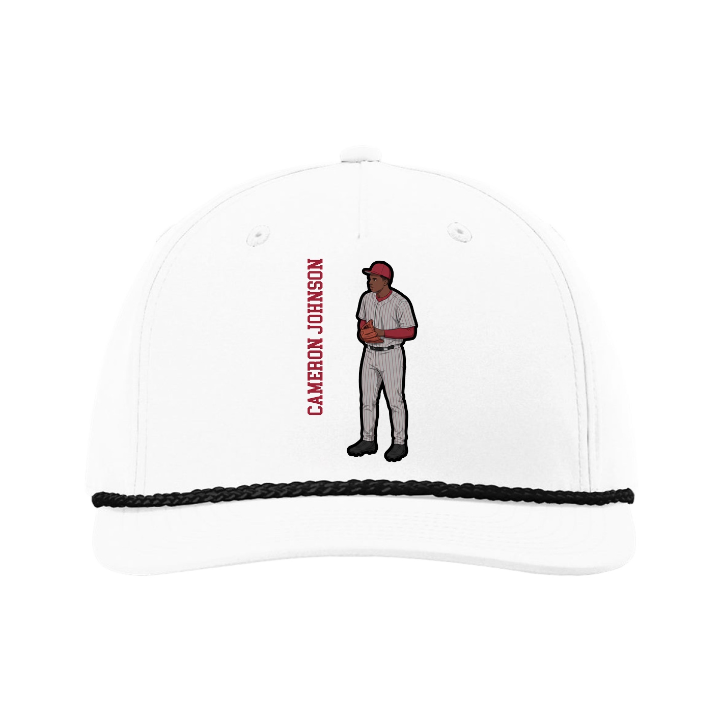 Five-Panel Classic Rope Cap — Name Vertical in White