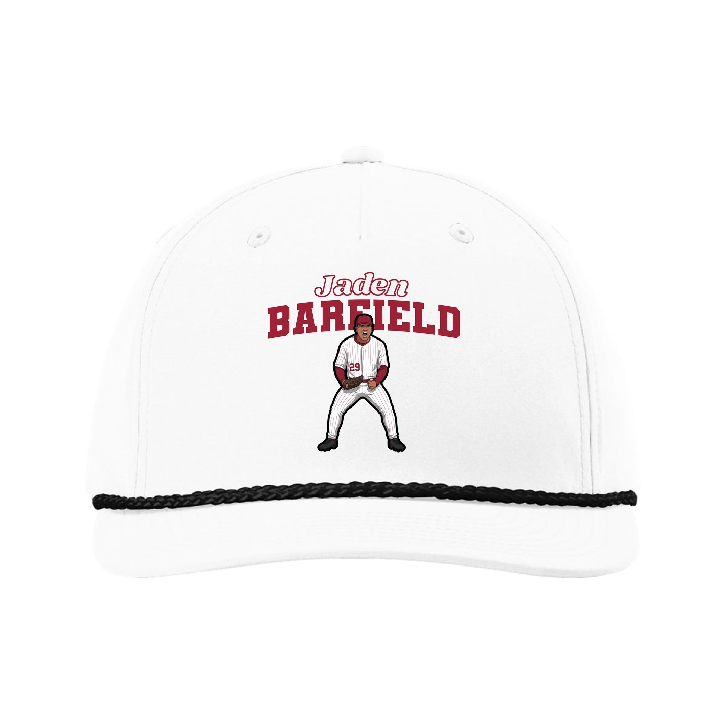 Five-Panel Classic Rope Cap — Name Arch in White