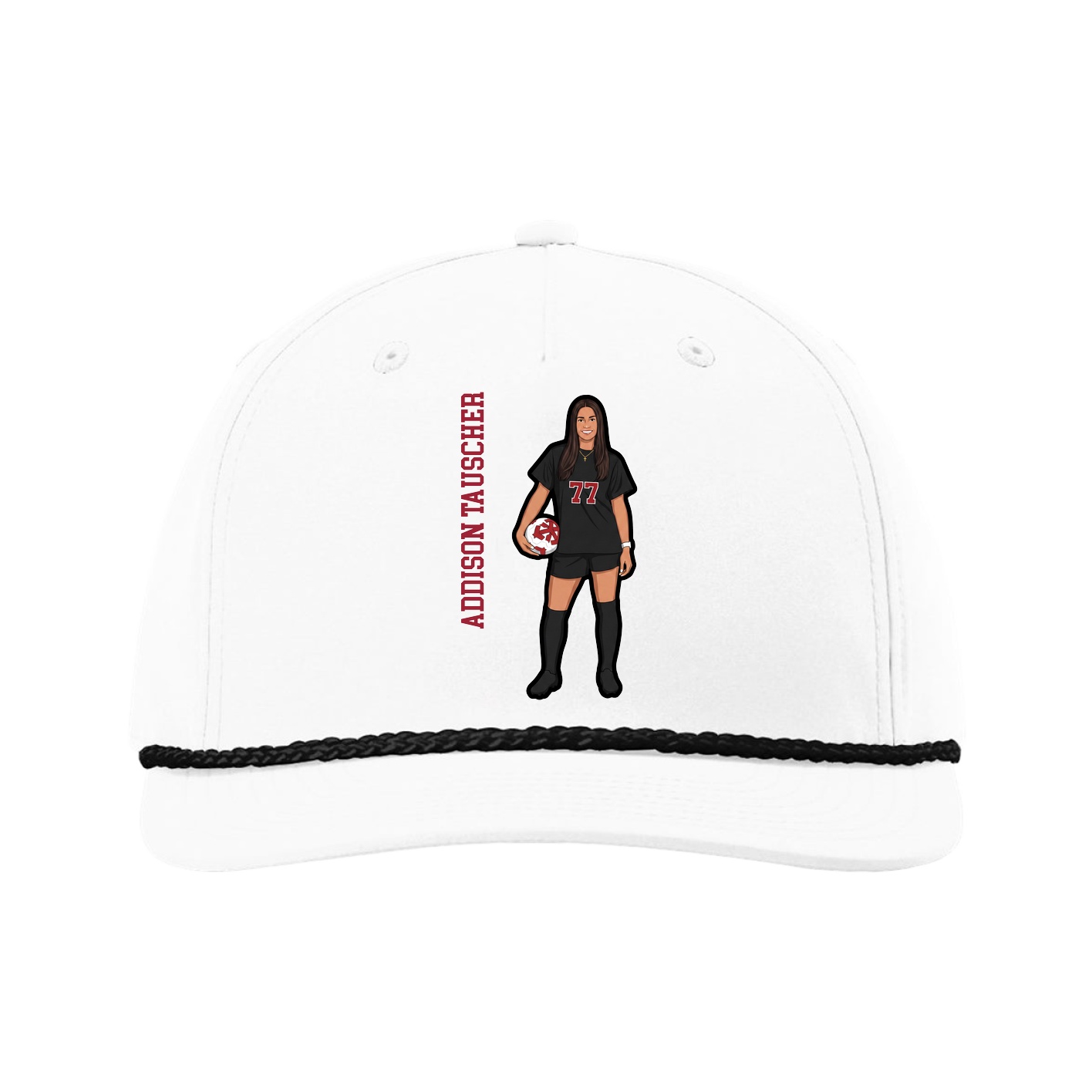 Five-Panel Classic Rope Cap — Name Vertical in White