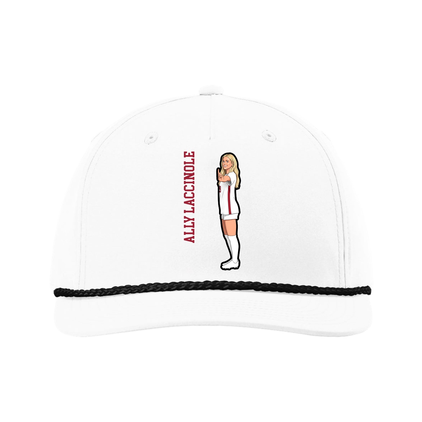 Five-Panel Classic Rope Cap — Name Vertical in White