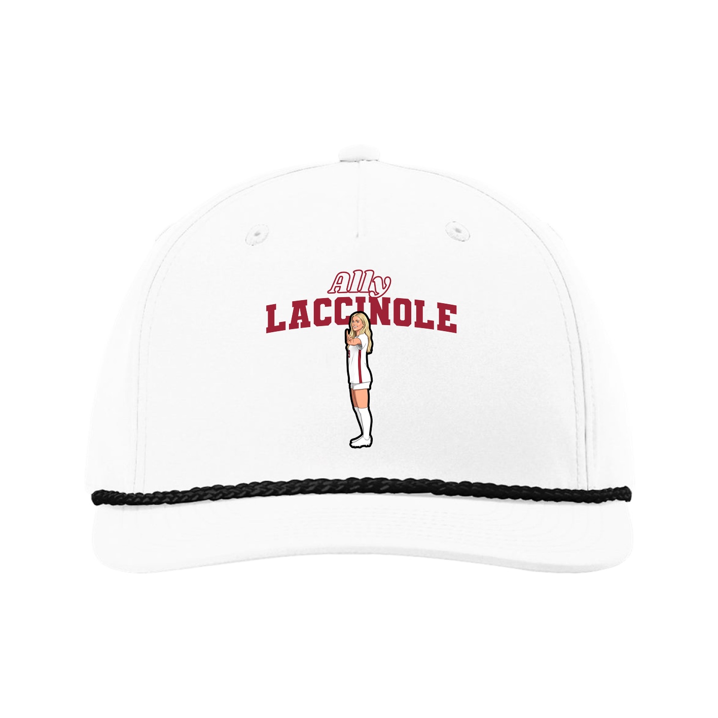 Five-Panel Classic Rope Cap — Name Arch in White
