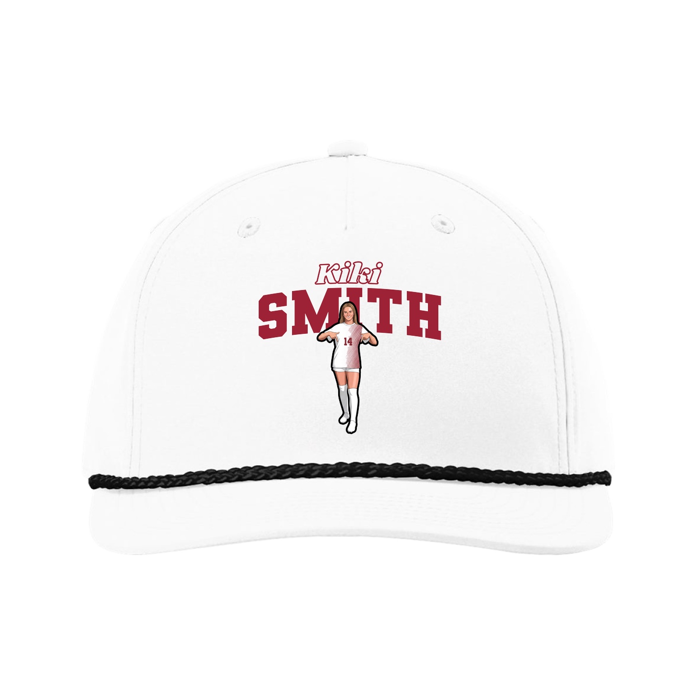 Five-Panel Classic Rope Cap — Name Arch in White