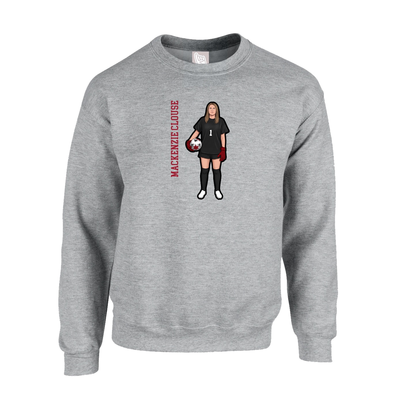 Fleece Crew — Name Vertical in Grey